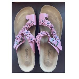 A. Giannetti Comfort Sandals Pink Flower Toe Strap